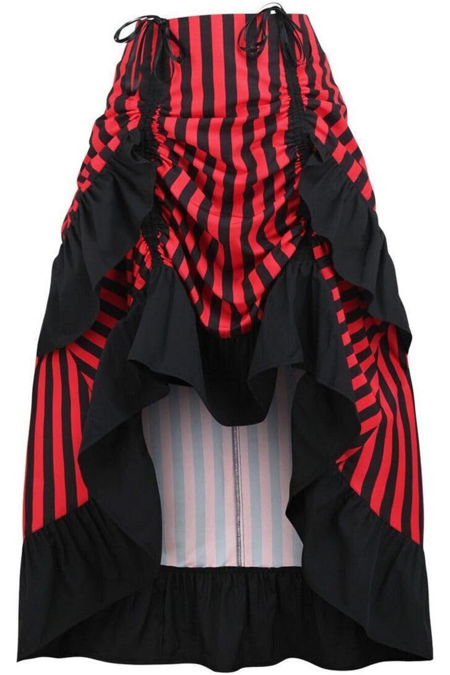 8221 Black/Red Stripe Adjustable High Low Skirt Queen